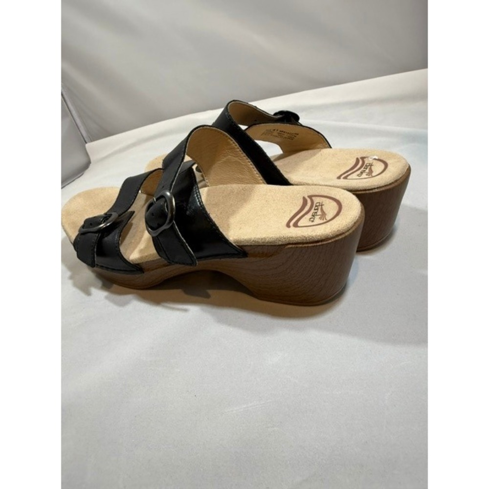 Dansko Black Leather Sophie Slip on Wedge Slide Sandals Adjustable Buckle 41 - Picture 10 of 13